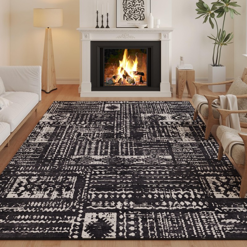 Abstract pattern non-slip wool-like vintage rug