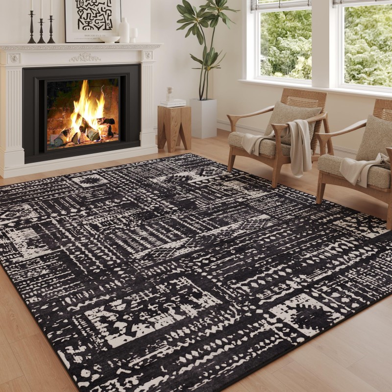 Abstract pattern non-slip wool-like vintage rug
