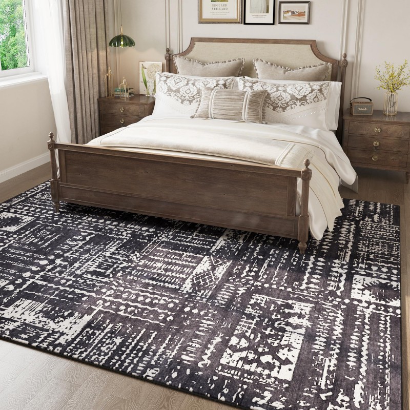 Abstract pattern non-slip wool-like vintage rug
