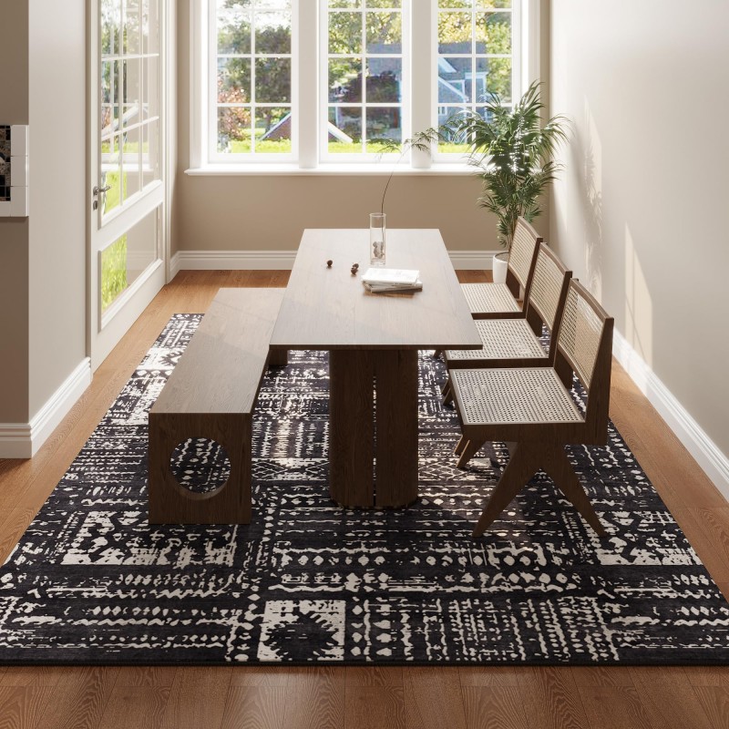 Abstract pattern non-slip wool-like vintage rug