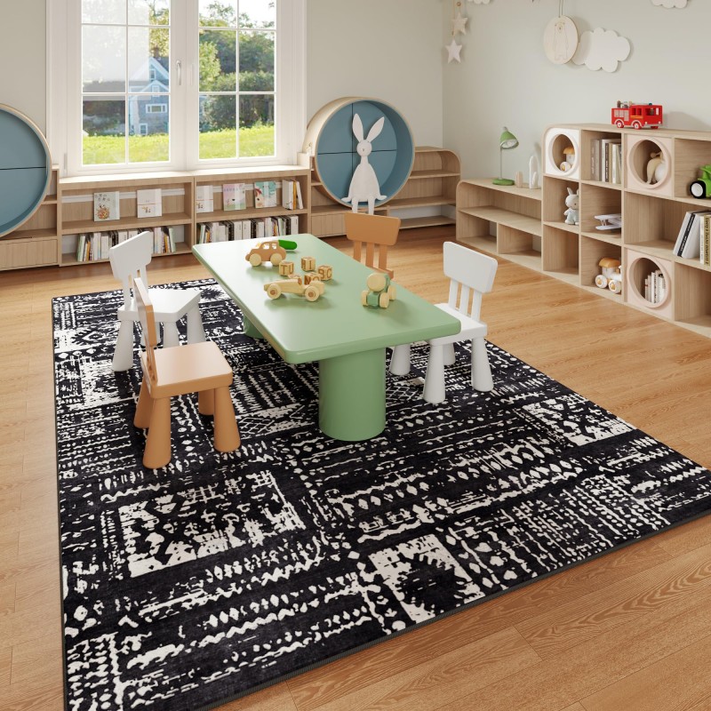 Abstract pattern non-slip wool-like vintage rug