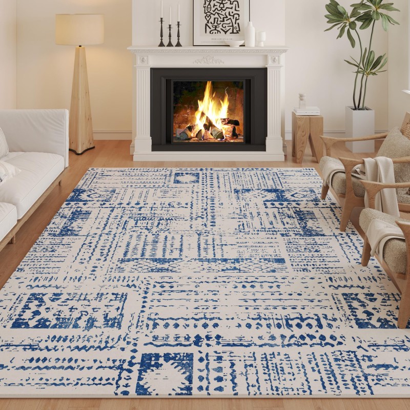 Faux wool vintage blue carpet